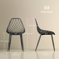 Modern Dining Chairs Set of 4, Plastic Kitchen Chairs with Hollow Backrest and Metal Legs for Living Dining Room, Black