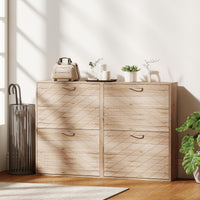 Shoe Storage Cabinet with 4 Flip Drawers, Narrow and Slim, 12-20 Pair of Shoes Organizer for Hallway, Entryway, Oak