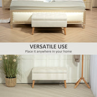 Storage Ottoman with Lid, Velvet Upholstered Storage Bench with Wood Legs for Living Room, Cream White