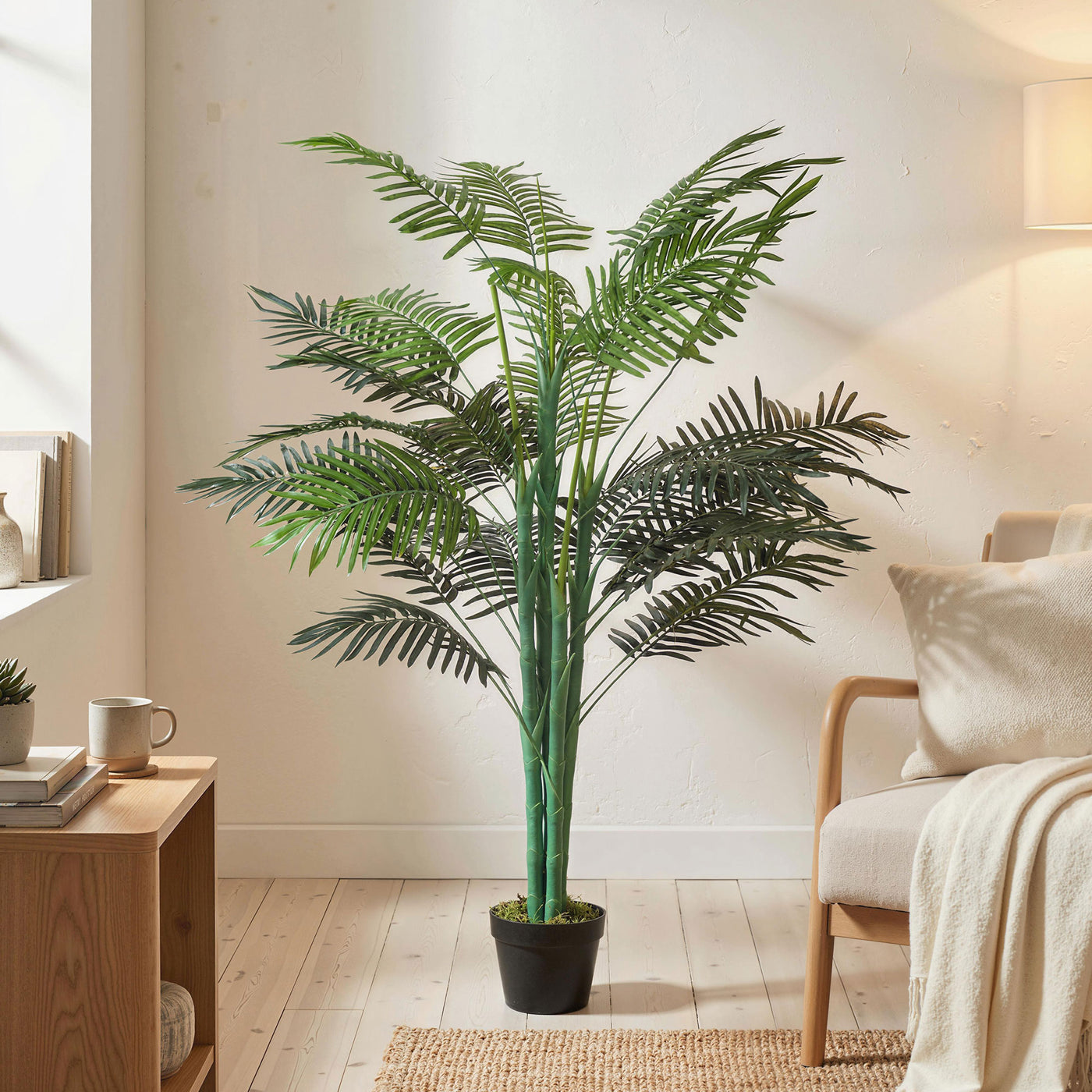 5FT Artificial Palm Tree, Fake Tropical Tree with Lifelike Leaves, Faux Plant in Pot for Indoor Decoration, Green