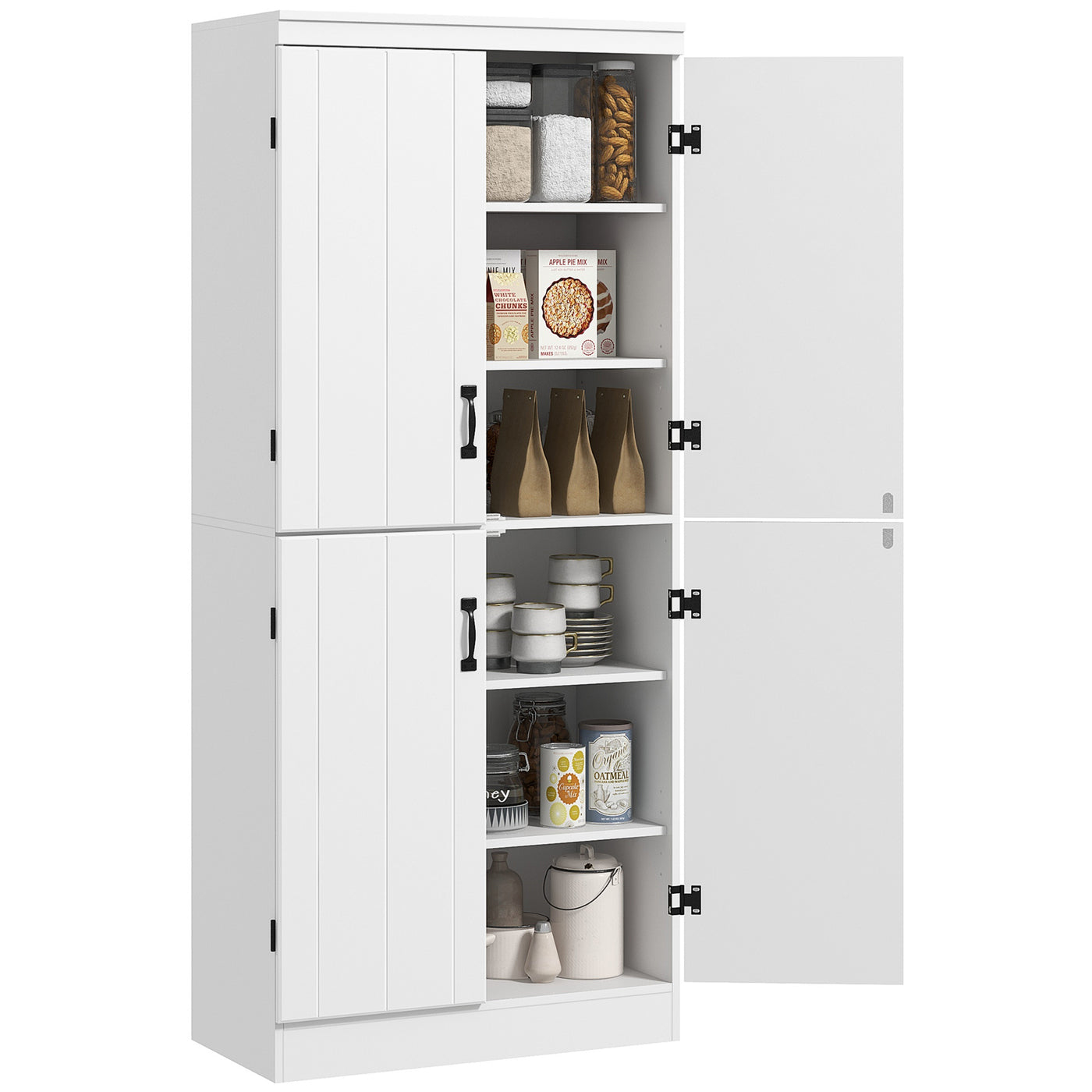 70" 4-Door Storage Cabinet, Freestanding Pantry Cabinet with Adjustable Shelves for Living Room, White