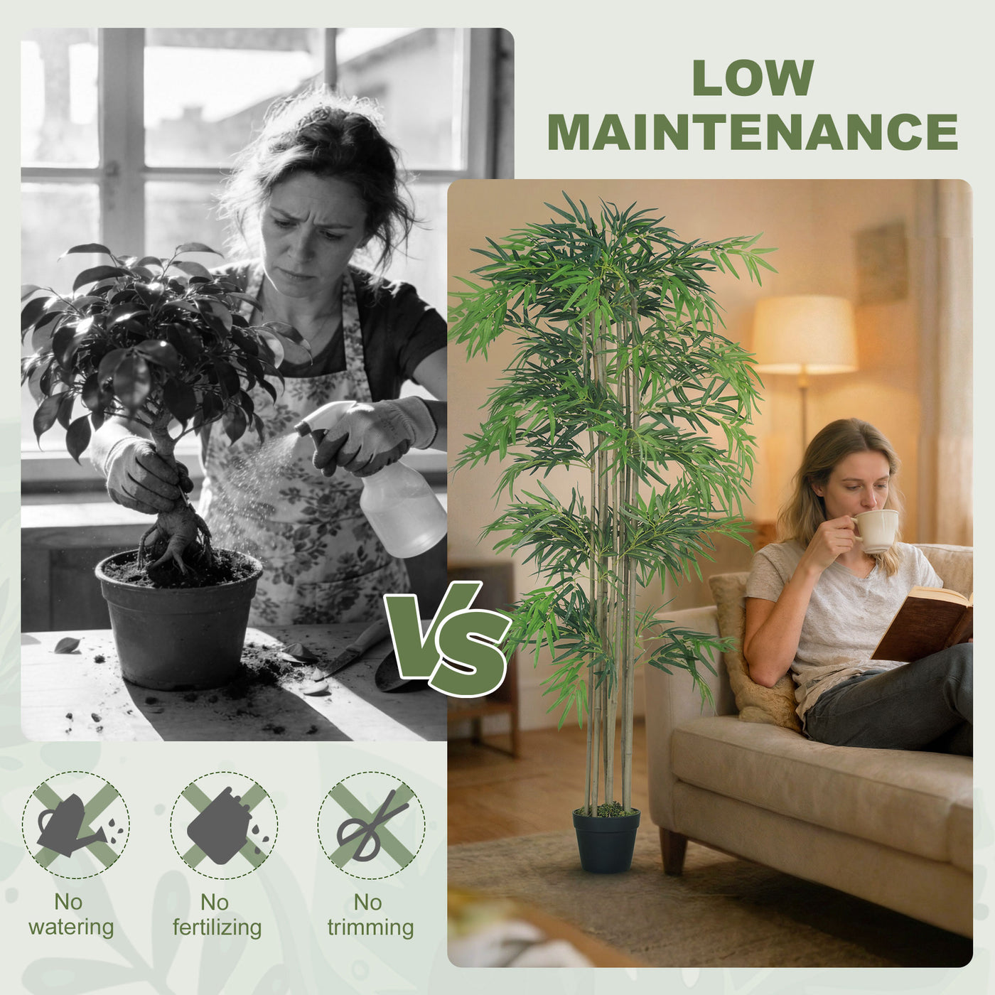 6FT Artificial Bamboo Tree, Fake Plant with 1530 Leaves, Greenery Plant in Nursery Pot for Indoor, Green