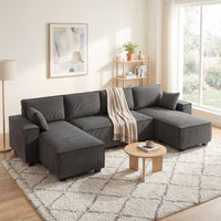 Modular U Shaped Couch, Sectional Sofa with Double Chaises and Spring Cushions, Dark Grey