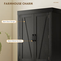 72" Kitchen Pantry Cabinet, Farmhouse Kitchen Storage Cabinet with 4 Barn Doors, 6 Door Shelves, Drawer, Black