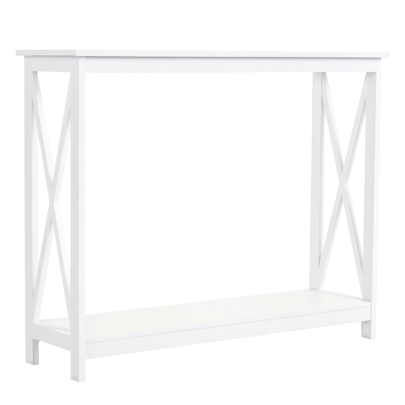 40" Console Table, 2 Tier X-Design Narrow Entryway Table with Storage Shelf for Behind Couch, Living Room, Hallway, White