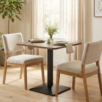 28" Square Dining Table, Modern Dining Room Table with Steel Base, Space Saving Small Kitchen Table, Walnut Wood Grain