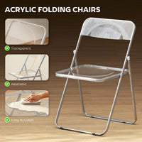 4 Pack Acrylic Foldable Chairs, Transparent Folding Chairs for Living Room, Home Office, Party, Clear