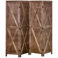 4-panel Wall Partition Farmhouse Room Separator with Foldable Design Wooden Frame 5.6FT, Walnut