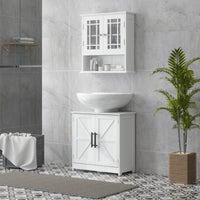 Farmhouse Pedestal Sink Storage Cabinet, Bathroom Under Sink Cabinet with 2 Barn Doors and Adjustable Shelf, White