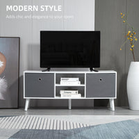 Modern TV Stand Cabinet with Foldable Drawers and Shelves for Living Room, Bedroom, White