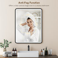 36" x 28" Bath Mirror with LED Lights, Wall Mounted Restroom Mirror, 3 Colours, Dimmable, Horizontal/Vertical, Black
