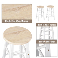 Kitchen Trolley 3 Piece Kitchen Cart Set Drop Leaf Breakfast Table and 2 Stools w/ Rolling Wheels & Towel Bars, Wood & White