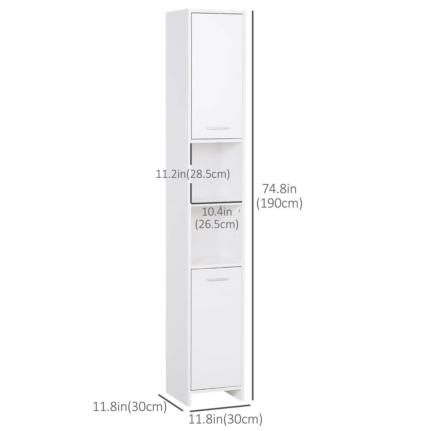 Tall Bathroom Vanities, Narrow Bathroom Cabinets with 2 Doors, Open Compartment and Adjustable Shelves, White