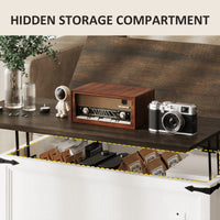 Lift Top Coffee Table with Charging Station, Square Farmhouse Center Table with Hidden Storage, White Wood Grain