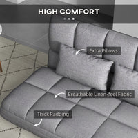 51" Folding Floor Sofa, Foldable 2-Seater Lazy Sofa Sleeper Bed, Adjustable Linen Floor Couch with 9-position Backrest, 2 Pillows and Wide Seat for Living Room, Grey
