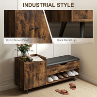 Storage Bench, Entryway Bench with Cushion, Hidden Storage, Compartments, Rustic Brown