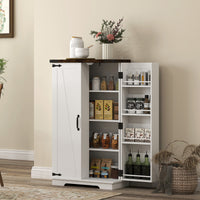 Kitchen Pantry Cabinet with 4-tier Shelving, 6 Spice Racks, Farmhouse Storage Cabinet with Adjustable Shelves, Easy Cleaning, White