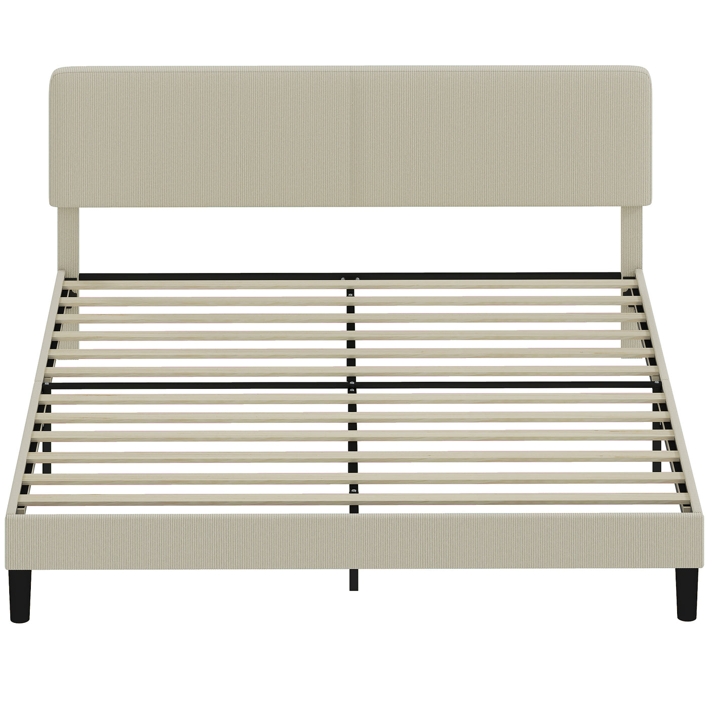 King Size Bed Frame with Adjustable Upholstered Headboard Platform Bed Frame Wood Slat Support Noise Free Light Grey