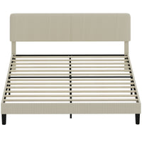 King Size Bed Frame with Adjustable Upholstered Headboard Platform Bed Frame Wood Slat Support Noise Free Light Grey
