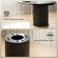 Extendable Kitchen Table for 6-8, 43.5"-59" Farmhouse Dining Table with Pedestal Base Black Wood Grain
