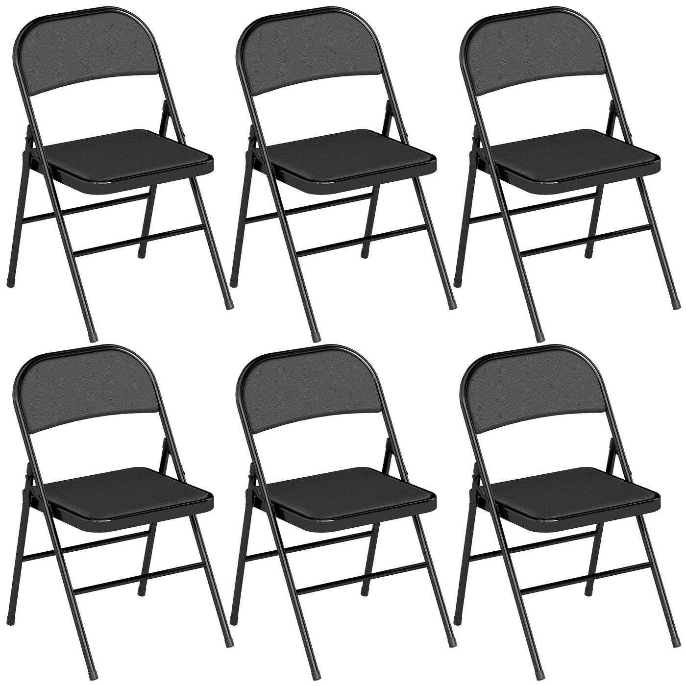 Set of 6 Metal Foldable Chairs, PU Leather Padded Folding Chairs with Cushion Seat and Open Back for Indoor, Black
