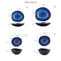 KINGLANG 1/2/4 Person Tableware Set Blue Color Ceramics Irregular Shape Dinner Set Dishes Plate