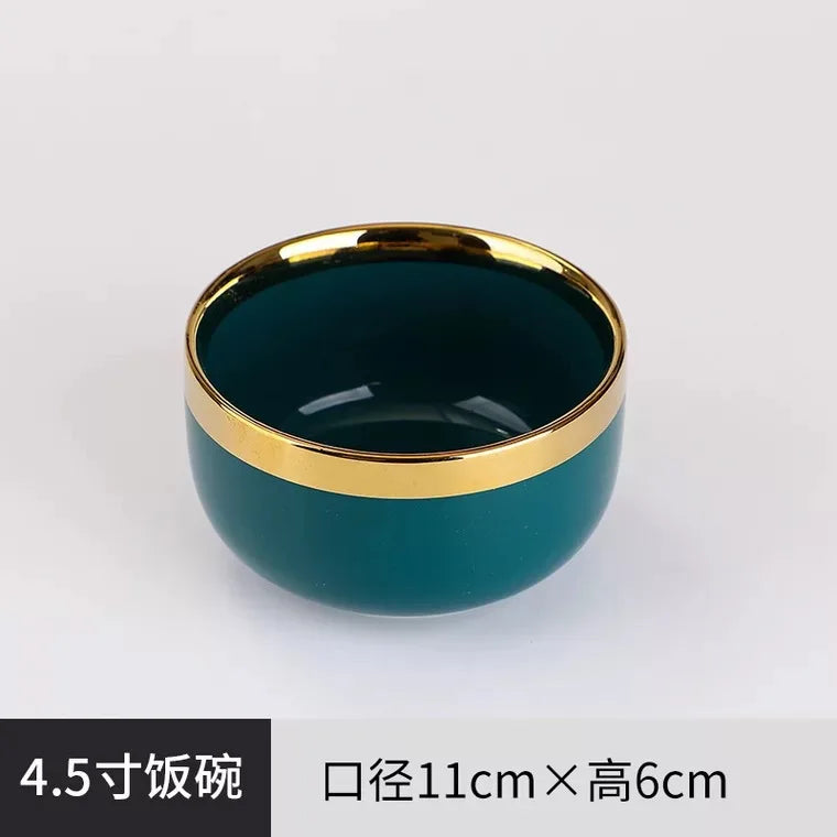 MT Nordic Light luxury golden border ceramic dishes dishes tableware high grade grandmother green household dishes steak plate