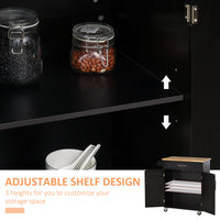 Rolling Kitchen Island Cart with Wood Top, Enough Storage Drawer Space with Towel Bar Rack Shelves, Portable Kitchen Utility Serving Cart Trolley on Wheels, Black
