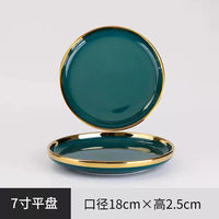 MT Nordic Light luxury golden border ceramic dishes dishes tableware high grade grandmother green household dishes steak plate