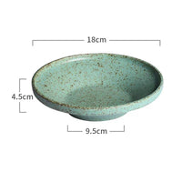 KINGLANG  Japanese Green Color Retro Handmade Ceramic Plates Single Home Restaurant Teacup Round Steak Plate Rice Salad Bowl