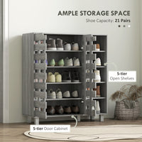 Shoe Cabinet, 21 Pair Shoe Storage Cabinet Organizer with 5-tier Double Door Cabinet and 5-tier Open Shelves, Light Grey