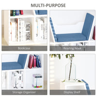 6-Cubby Bookcase with Seat Cushion, Cube Storage Shelf with Reading Nook for Home Office, Study, Blue