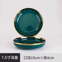 MT Nordic Light luxury golden border ceramic dishes dishes tableware high grade grandmother green household dishes steak plate