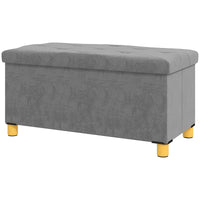 Storage Ottoman Bench, Velvet Upholstered Foldable Ottoman Footrest, Foot Stool with Wood Legs for Living Room, Bedroom