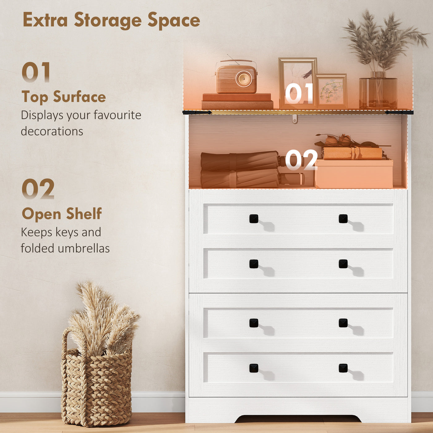 Shoe Cabinet with 2 Flip Drawers, Narrow Shoe Storage Cabinet, White