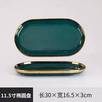 MT Nordic Light luxury golden border ceramic dishes dishes tableware high grade grandmother green household dishes steak plate