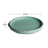 KINGLANG  Japanese Green Color Retro Handmade Ceramic Plates Single Home Restaurant Teacup Round Steak Plate Rice Salad Bowl