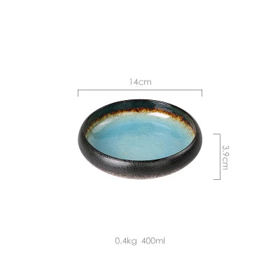 KINGLANG Creative Kiln Ice Split Glaze Ceramic Plate  Japanese Sushi Sashimi Plate Dish Salad Plate
