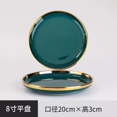MT Nordic Light luxury golden border ceramic dishes dishes tableware high grade grandmother green household dishes steak plate