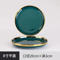 MT Nordic Light luxury golden border ceramic dishes dishes tableware high grade grandmother green household dishes steak plate