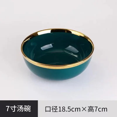 MT Nordic Light luxury golden border ceramic dishes dishes tableware high grade grandmother green household dishes steak plate