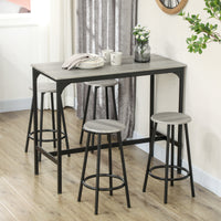 5-Piece Bar Table Set for 4, Industrial Counter Height Bar Table and Chairs for Kitchen, Dining Room, Grey