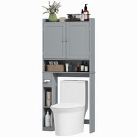 Modern Over the Toilet Storage Cabinet with 2 Doors, Above Commode Storage Cabinet with Toilet Paper Holder, Grey