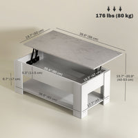 Lift Top Coffee Table with Hidden Storage Compartment and Open Shelf, Center Table for Living Room, White