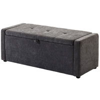 Storage Ottoman Bench, Linen-Look Fabric Upholstered Ottoman with Storage, Wide Padded Seat, Dark Grey