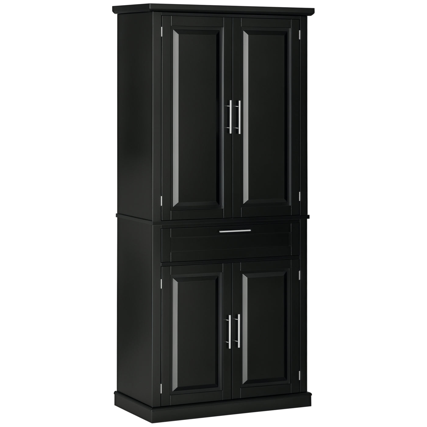 72" Kitchen Pantry Cabinet, Freestanding Storage Cabinet, 4-Door Cabinet with Drawer and Adjustable Shelves, Black