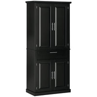 72" Kitchen Pantry Cabinet, Freestanding Storage Cabinet, 4-Door Cabinet with Drawer and Adjustable Shelves, Black