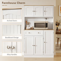 68" Pantry Cabinet with Charging Station, Kitchen Storage Cabinet with Microwave Stand, 4 Door Racks, White