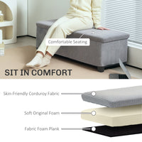44 Inches Ottoman with Storage, Lid, Legs, Corduroy End of Bed Bench for Living Room, Bedroom, Entryway, Light Grey