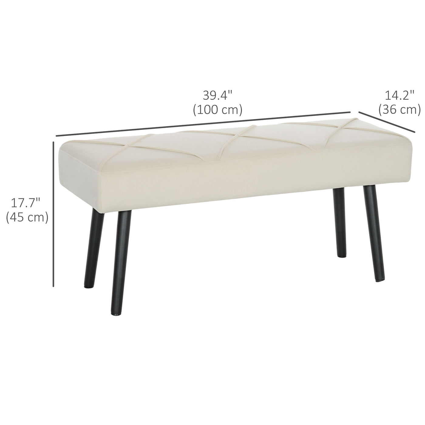 39 Inches Upholstered Bedroom Bench, Modern End of Bed Bench with Steel Legs, Cream White